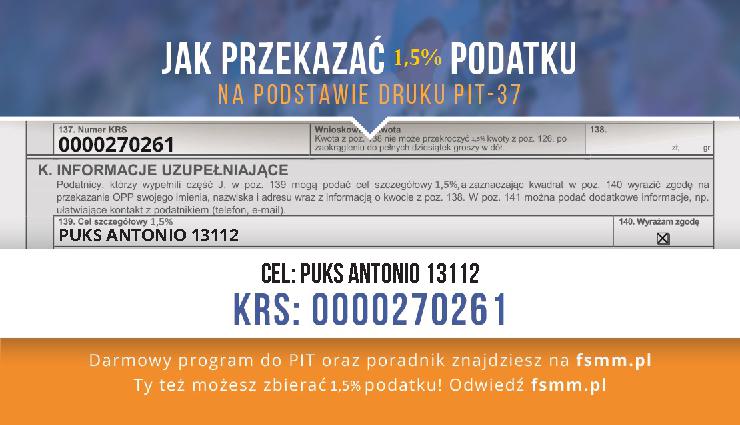 Ulotka: jak przekazać 1,5% podatku na klub